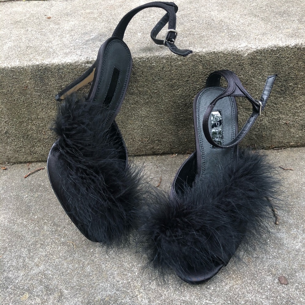 TopShop Roar Black Heels with Feathers 6.5